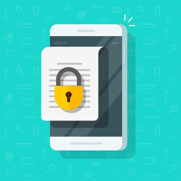 Mobiele telefoon met beveiligde vertrouwelijke online toegang tot documenten vergrendeld