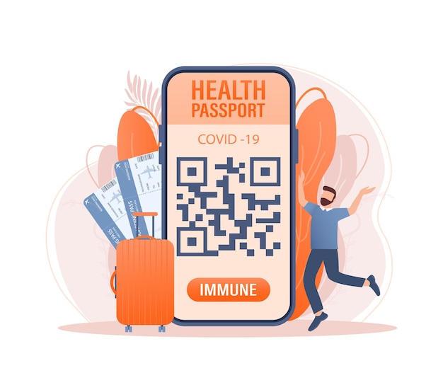 Mobiele telefoon met immuun digitaal gezondheidspaspoort voor covid19 Groen pictogram Isometrisch concept Covid