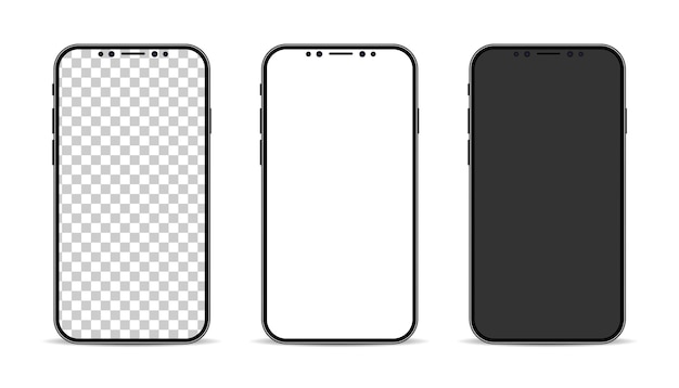 Mobiele telefoon mockup Telefoon realistisch ontwerp Smartphone scherm wit zwart en transparant