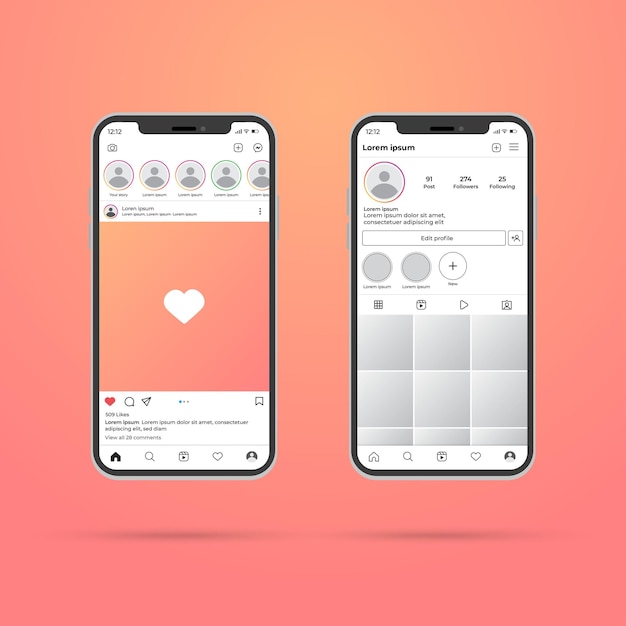 Vector mobiele telefoon mockup van instagram ui vector mockup van een mobiel