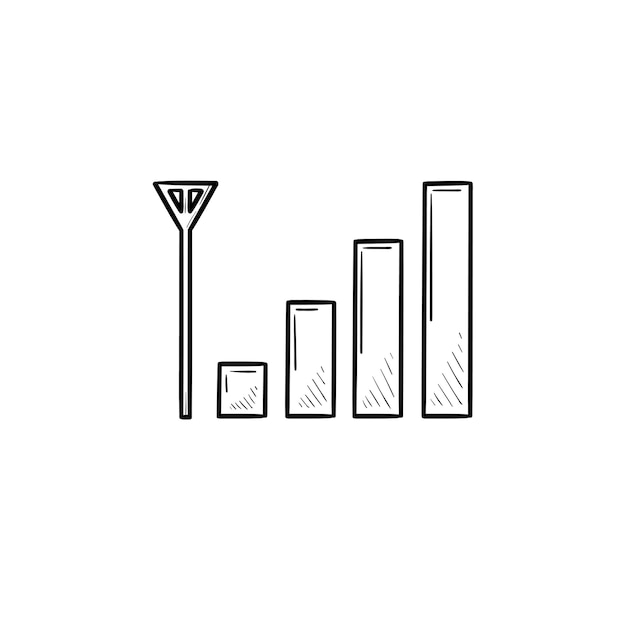 Mobiele telefoon signaal bars hand getrokken schets doodle pictogram. Telefoonsignaal, netwerk en antenne, uitzendconcept