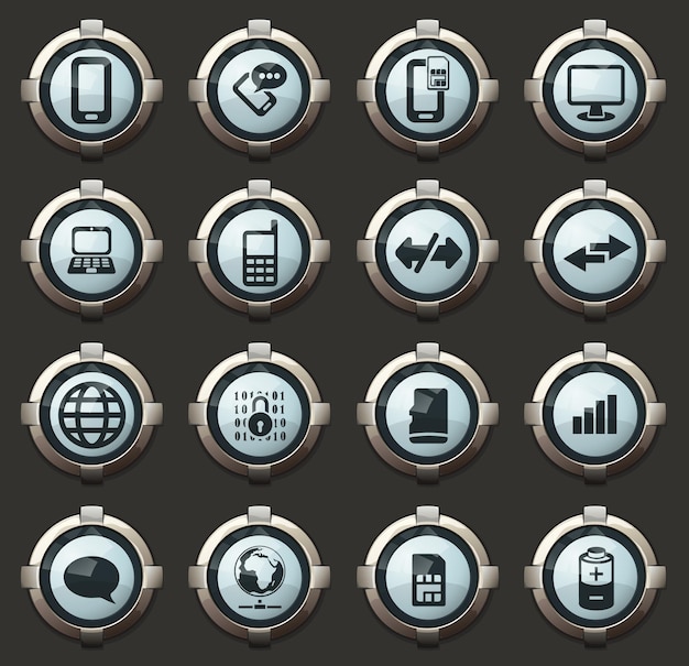 Mobiele verbindingsvectorpictogrammen in de stijlvolle ronde knoppen voor mobiele applicaties en web