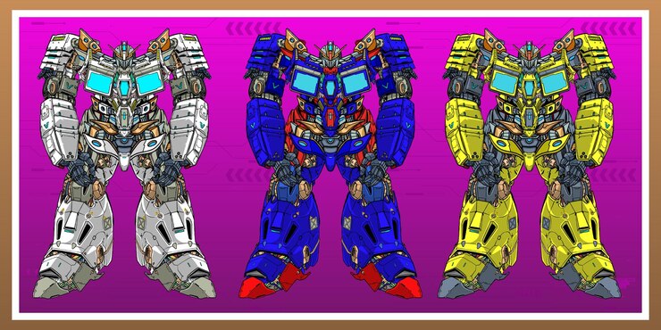 Vector mobile 3 versions modern gundam combat mecha robot builded by head arm body leg weapon illustration