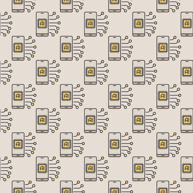 mobile ai technology in smart phone vector artificial intelligence colored seamless pattern