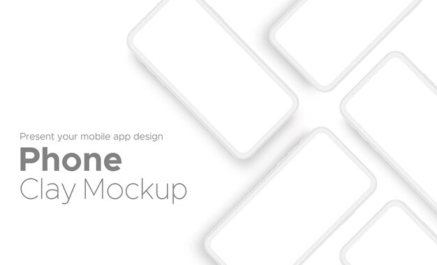 Mobile App Design Clay Phone Showcase Mockup With Space for Text Isolated on White Background