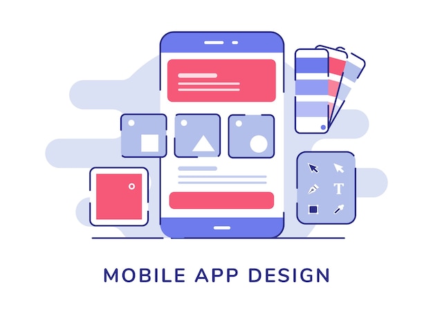 Vettore wireframe dell'interfaccia utente di progettazione di app per dispositivi mobili sul display dello smartphone