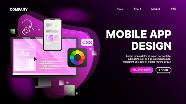 Mobile App Design Website Page Horizontal Template