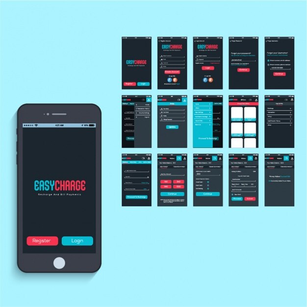 Vector mobile app design with color details