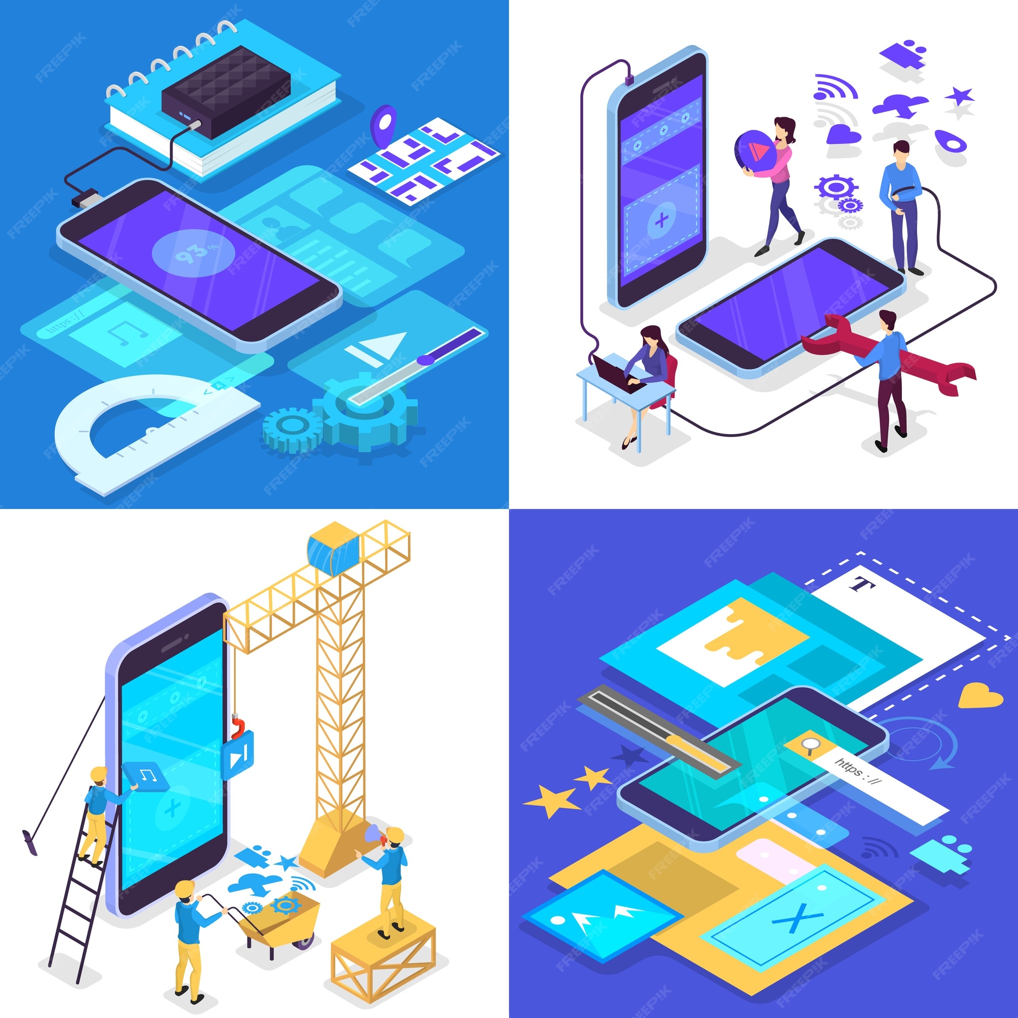 Premium Vector Mobile app development concept set. modern technology