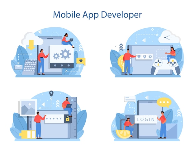 Mobile app development concept set.