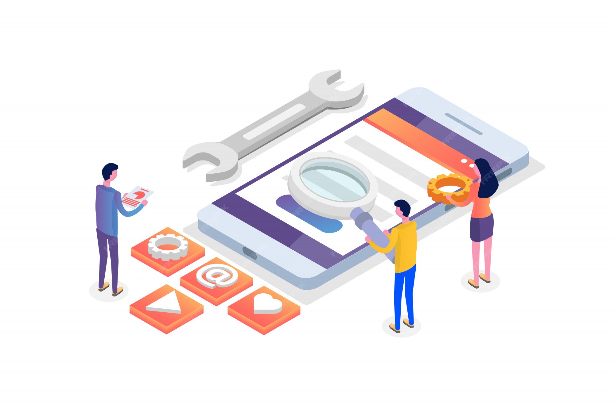 Premium Vector | Mobile app development isometric concept. landing page ...