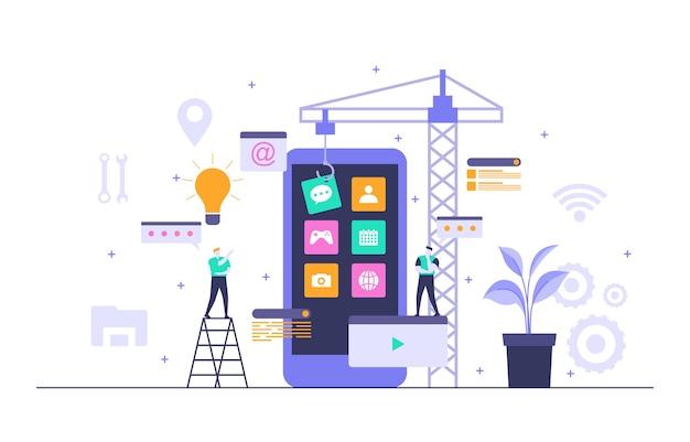 Mobile app development process flat illustration