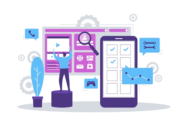 Vector mobile app development process flat illustration