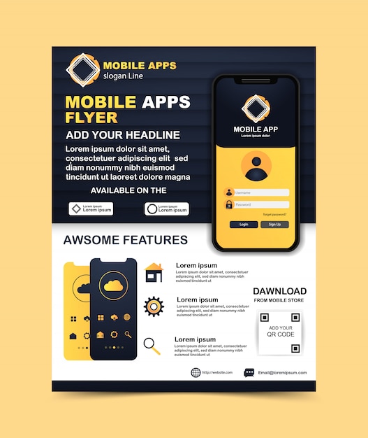 Vector mobile app informative flyer template