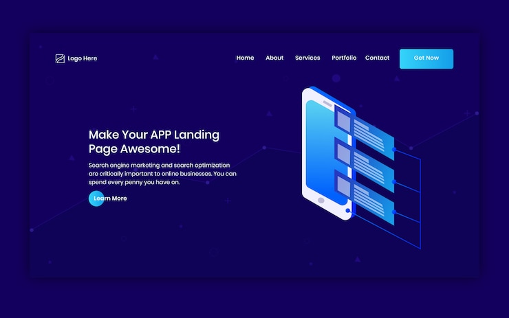 Vector mobile app landing page header