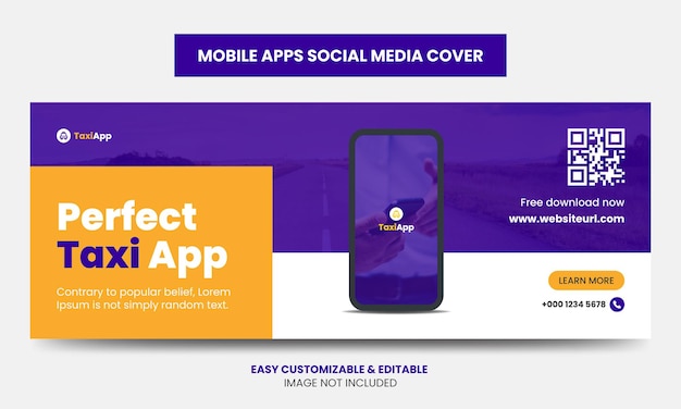 모바일 앱 마케팅 Facebook 표지 사진 템플릿 택시 전화 앱 소셜 미디어 타임 라인 배너