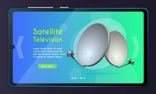 Pagina dell'app mobile, set di schermate. concetto di televisione satellitare per sito web o pagina web.