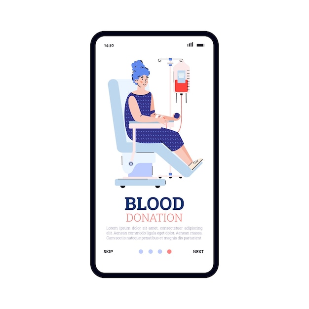 App mobile sullo schermo del telefono per la consapevolezza sulla donazione di sangue