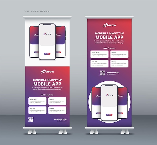 モバイルアプリプロモーションのロールアップバナー スマートフォンアプリケーションのビジネスプルアップバナーまたはxバナー