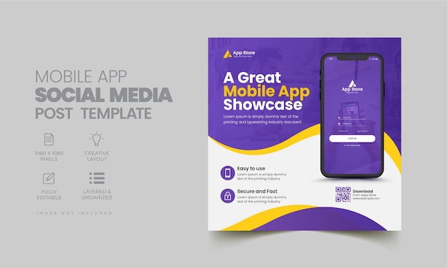 Vector mobile app promotion social media post banner template