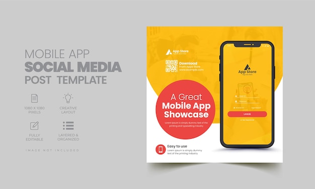 Vector mobile app promotion social media post banner template