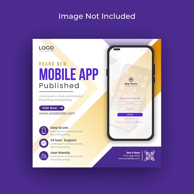 Mobile app promotion social media post instagram banner and web banner template premium vector