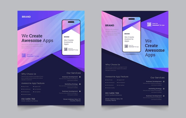 Vector mobile app promotional flyer design with modern layout