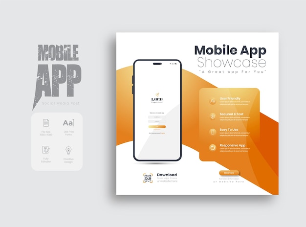 Mobile app promotional social media post or Instagram post template design