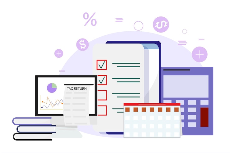 Vector mobile app tax returns calculator and calendar taxation and accounting concept