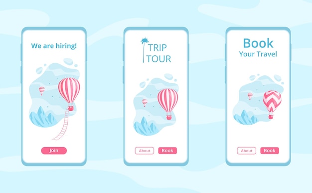 Mobile app template with hot air balloon set