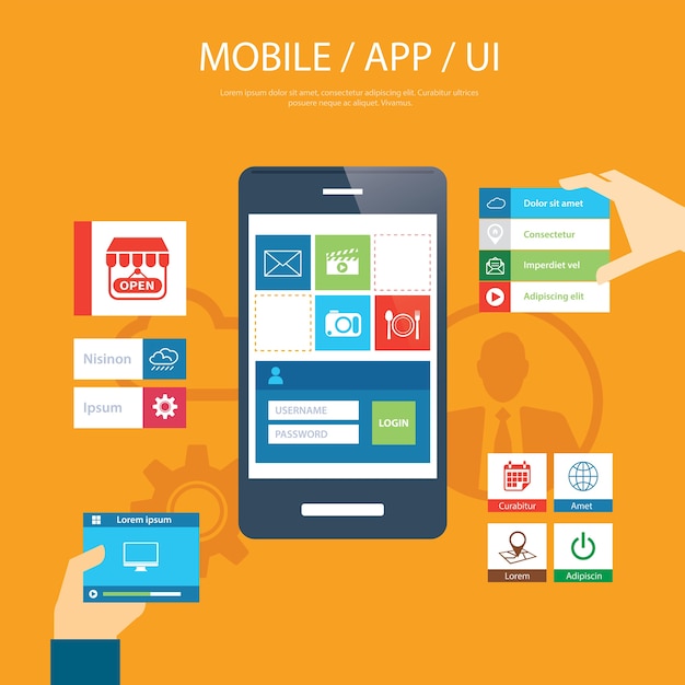 Mobile app and ui element flat design