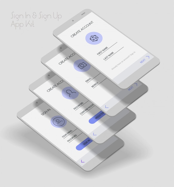 Vector mobile app ui sign in and sign up screens 3d  kit