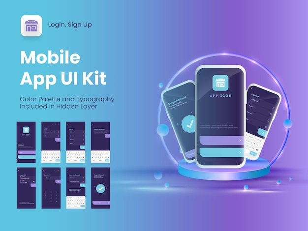 Mobile App UI UX GUI Layout With Different Login Screens Including Account Sign In Sign Up And Password Screens For Responsive Website Wireframe