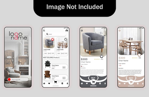 Mobile app user interface UI kit UX of furniture shop online store ecommerce website layout