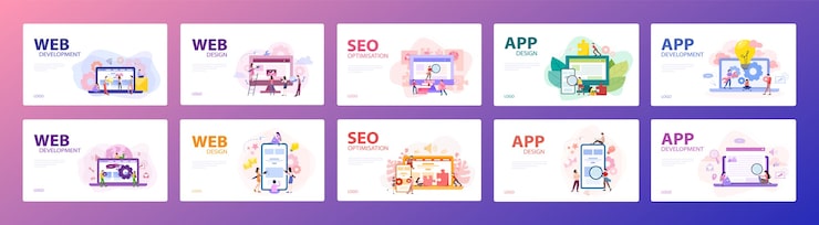 Vector 移动应用程序和网络开发旗概念集. 数字设备的应用程序编程. 为用户创建界面.