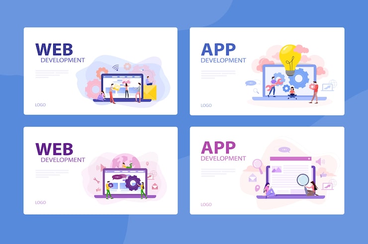 Vector 移动应用程序和网络开发旗概念集. 数字设备的应用程序编程. 为用户创建界面.