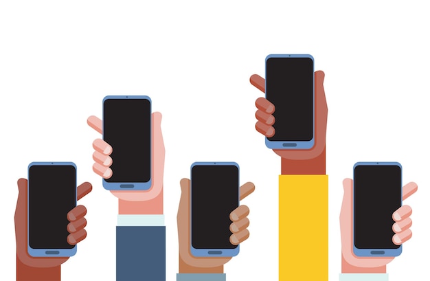 Вектор Концепция мобильного приложения. руки держат телефоны. пустые экраны.