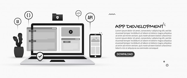 モバイルアプリケーション開発、プログラミングのイラスト、ソフトウェア開発