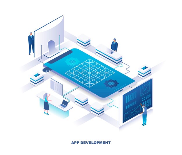 Mobile application development isometric concept