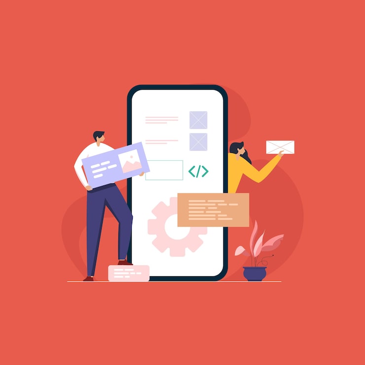 Vector 모바일 애플리케이션 개발 프로그램 코드를 다루는 소프트웨어 개발자 또는 ui ux 디자이너