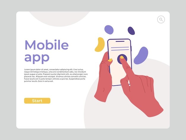 Mobile application download landing page fingers gadgets screen vector flat vector illustration