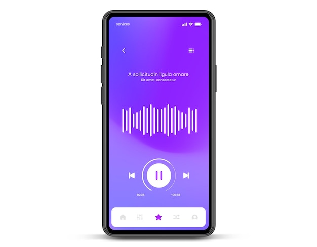 Interfaccia dell'applicazione mobile lettore musicale app audio ui gui modello wireframe del sito web reattivo