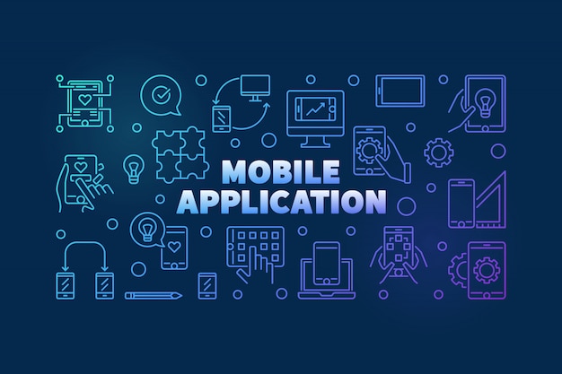 Mobile Application outline colored horizontal banner