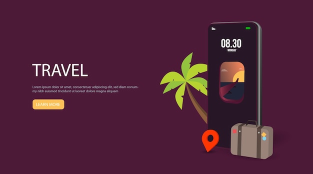 Мобильное приложение travel online на веб-сайте vector concept