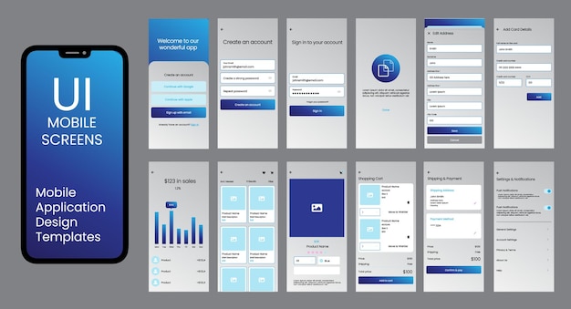 Mobile application UI design vectors template