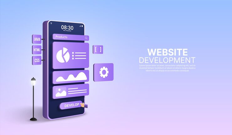 Vector mobile application and web development concept coding and programming responsive layout design