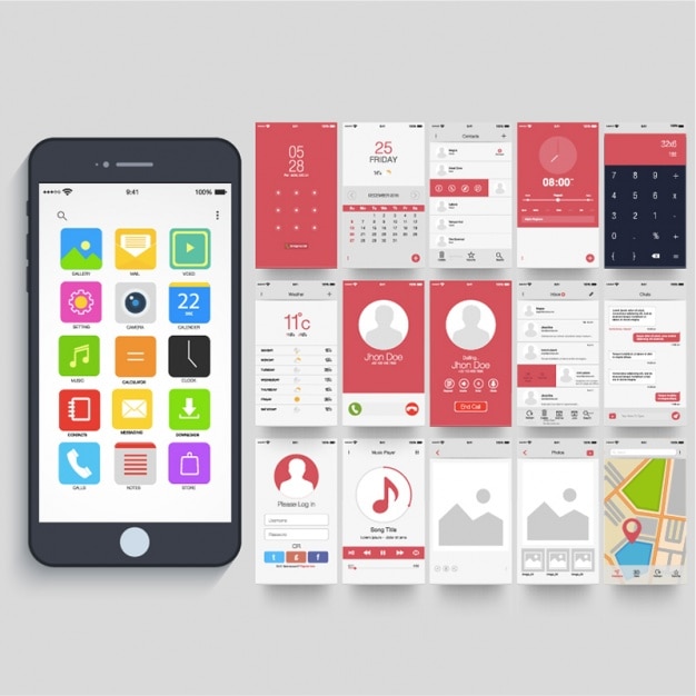 Vector mobile application with different navigation screens