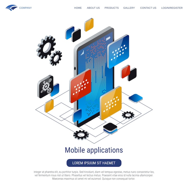 Mobile applications 3d isometric vector concept illustration