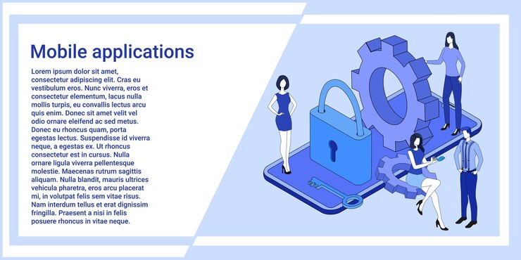 Vector mobile applications people on the background of a smartphone study the work of applications