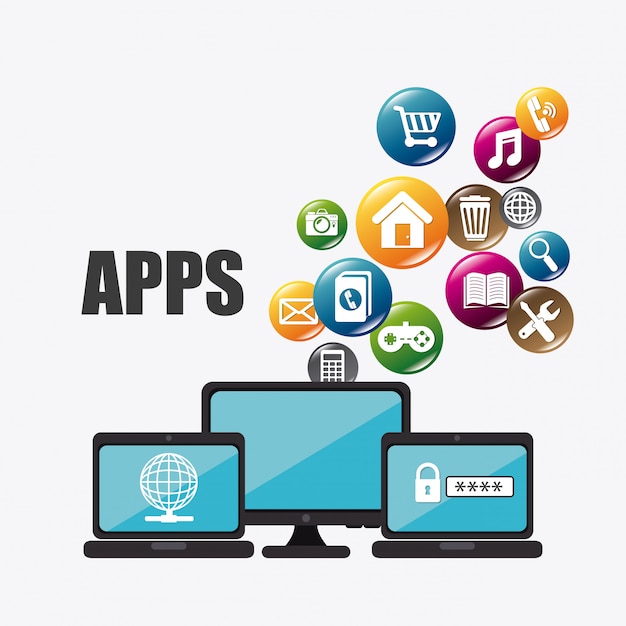 Mobile applications and technology icons design.